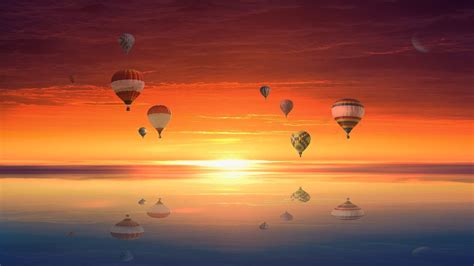 Hot Air Balloons At Sunset