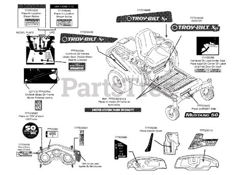 Troy Bilt 17afcacp011 Troy Bilt Mustang Xp 50 Zero Turn Mower 2013 Label Map Parts Lookup