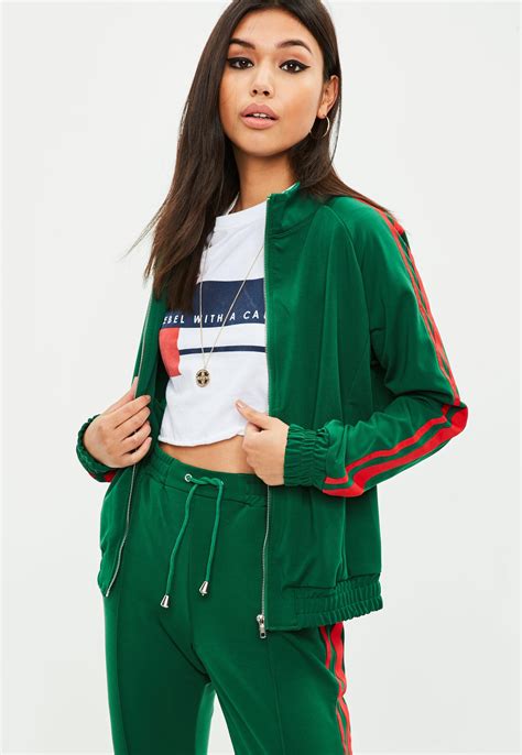 Lyst Missguided Green Striped Tracksuit Top In Green