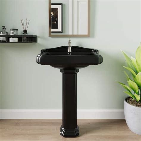 Deervalley Dynasty 26 34 In Tall Black Vitreous China Rectangular Pedestal Combo Bathroom Sink