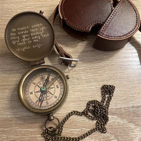 Personalized Engraved Working Compass With Custom Handwriting T For Men Anniversary Ts