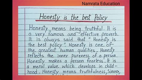 Honesty Is The Best Policy Paragraph In English Short Essay On