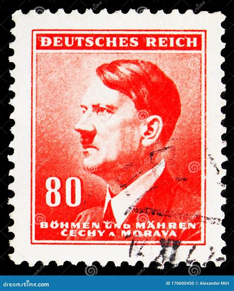 Postage Stamp Printed In Bohemia And Moravia Shows Adolf Hitler 1889