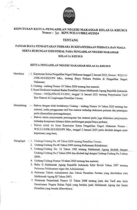 Pengadilan Negeri Makassar Kelas I A Khusus Biaya Perkara