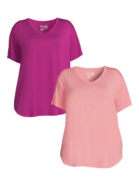 Terra And Sky Womens Plus Size V Neck Tunic T Shirt 2 Pack