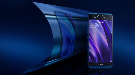 Новый красивый тонкий смартфон Vivo NEX Dual Display Edition на синем ...