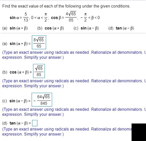 Solved Find The Exact Value Of Each Of The Following Under