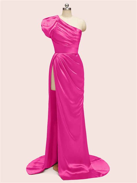 Sexy One Shoulder Side Slit Long Soft Satin Graduation Evening Prom