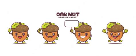 Premium Vector Oak Nut Cartoon Mascot With Different Expressions
