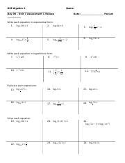 Day Unit Assessment Review Docx Gse Algebra Day