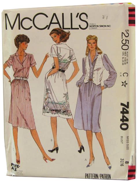 Vintage 1980s Sewing Pattern 80s Mccalls Pattern No 7440 Misses Dress And Vest Buttoned