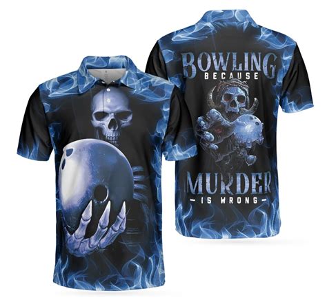 Personalized Bowling Murder Blue Flame Pattern Bowling Scary Skull Design For Halloween Polo