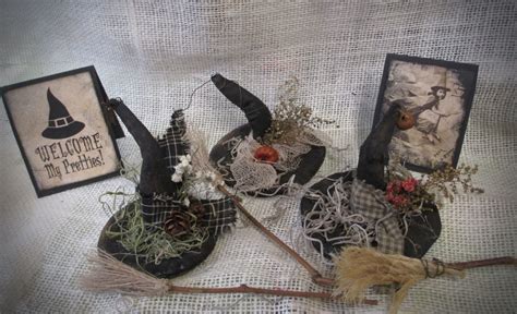 Primitive Witch Hat Bowl Fillers With Broom Fapm Halloween Etsy