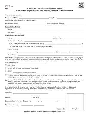 Fillable Online Form 737 Affidavit Of Repossession Of A Vehicle Boat