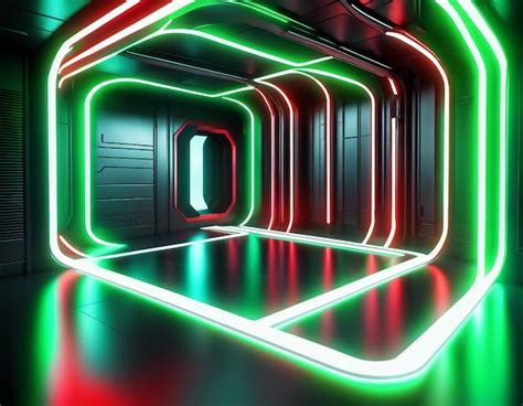 Premium Ai Image Dark Room Science Fiction Background Neon