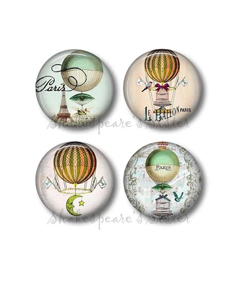 Hot Air Balloon French Art Magnets 4 Piece Set Retro Art Etsy