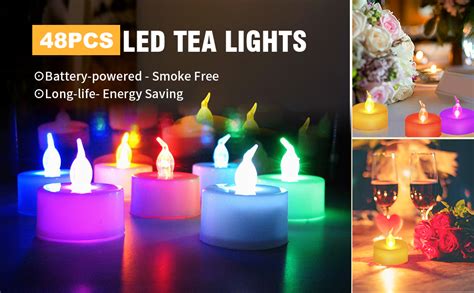 48 Pcs Led Flameless Flickering Tea Lights Battery Operated Led Decorative Candles Multi Color