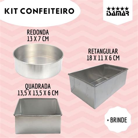 Kit Formas Para Bolo De 1kg Redonda Quadrada Retangular em Promoção na