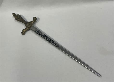 Letter Opener Topped With A Brass Knight In Armour Scroll Embossed