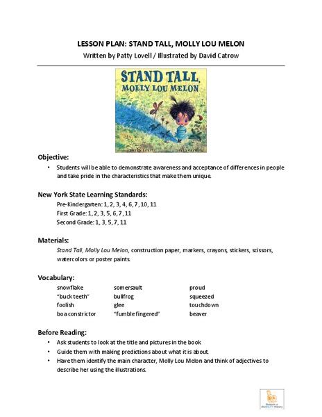 Stand Tall, Molly Lou Melon Lesson Plan for Pre-K - 3rd Grade | Lesson ...