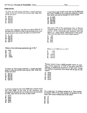 Fillable Online Kenwoodacademy Act Review Percents Probability Name