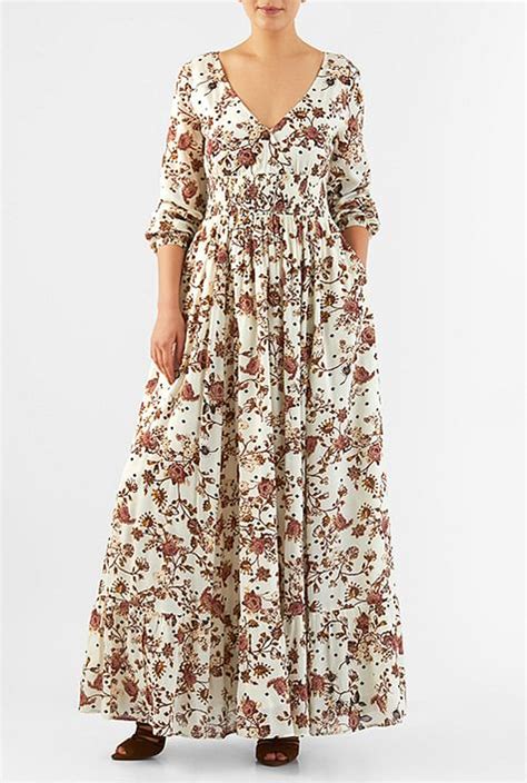 Shop Floral Print Smocked Waist Maxi Dress Eshakti