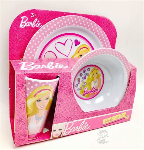 Barbie Meal Time 3 Pc Set 8in Plate 6in Bowl Cup Melamine Dishes Pink