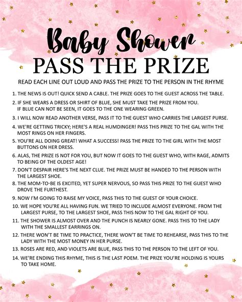 Pass The Prize Baby Shower Game Printable Pass The Prize Pink Baby