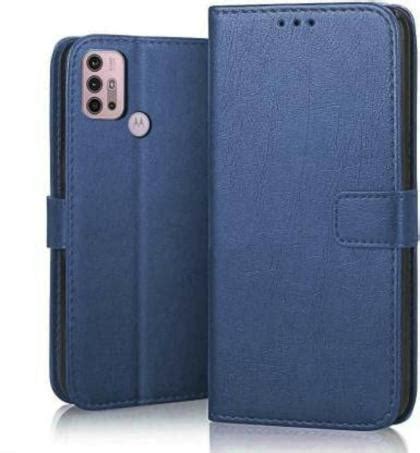 Clickaway Blue Leather Flip Back Case Cover For Motorola Moto G10 Power