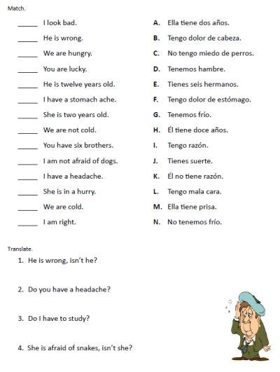 Tener Practice Worksheet Answers