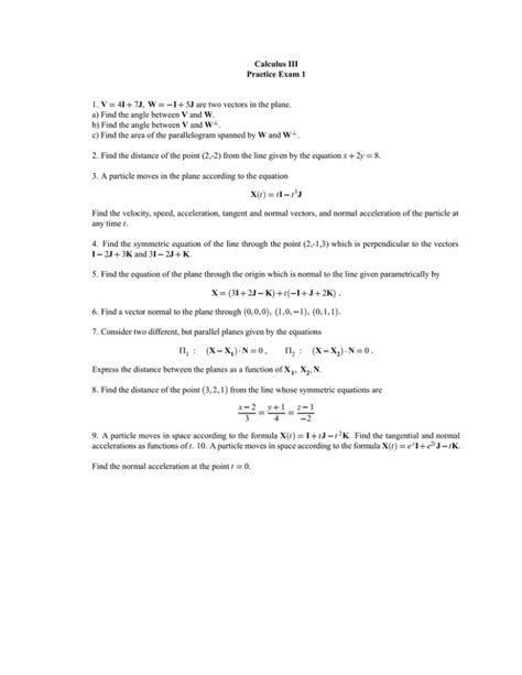 Calculus Iii Practice Exam W I