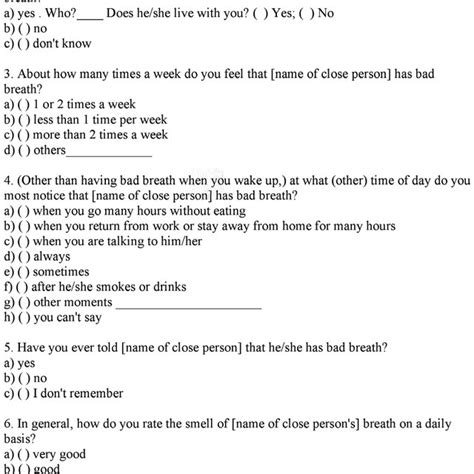 Questionnaire Module For Detection Of Halitosis Via Interview With A