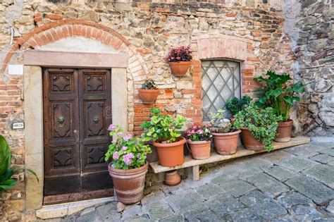 Detail Of Stone Houses In An Alley Of An Ancient Tuscan Village Stock