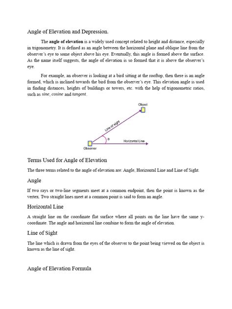 Angle Of Elevation And Depression Pdf Angle Trigonometric Functions