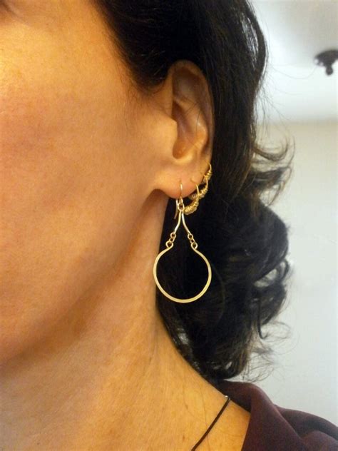 Gold Teardrop Earrings Kt Gold Fill Hoop Dangles Open Circle Etsy