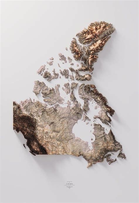 Canada Hypsometric Tint Etsy Relief Map Unique Artwork Topography