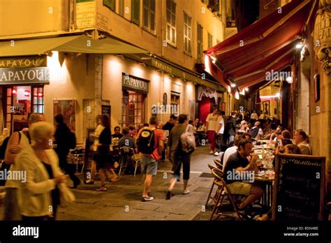 France French Reviera Nice Old city Center Restaurants bars at night ...