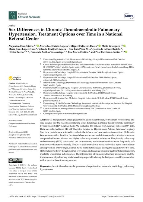 Pdf Sex Differences In Chronic Thromboembolic Pulmonary Hypertension