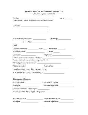 Printable Spanish Patient Registration Form Fill Online Printable