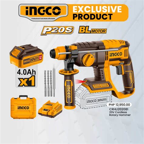 Ingco 20v Lithium Ion Cordless Rotary Hammer Chipping Gun Brushless