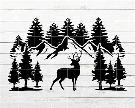 Deer Svg Mountain Svg Forest Tree Svg Wildlife Nature Scene Etsy