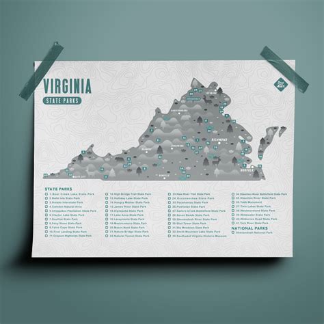 Virginia State Park Map Checklist 12 X 18 Inches Etsy UK