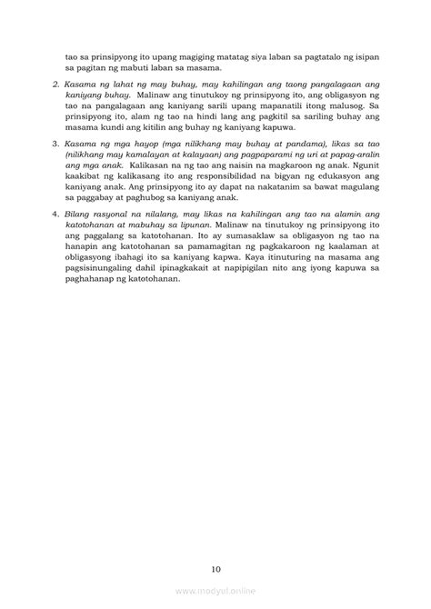 Edukasyon Sa Pagpapakatao 10 Modyul 3 Prinsipyo Ng Likas Na Batas Moral