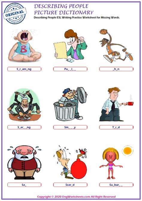 Describing People Printable English Esl Vocabulary Worksheets