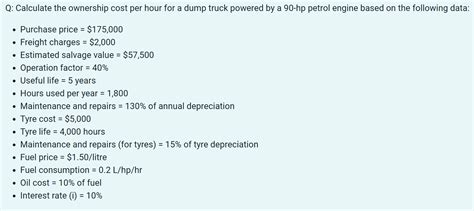 Solved Q Calculate The Ownership Cost Per Hour For A Dump Chegg