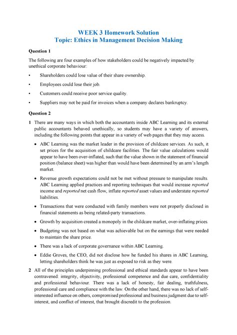 Week 3 Homework Solution Week 3 Homework Solution Topic Ethics In