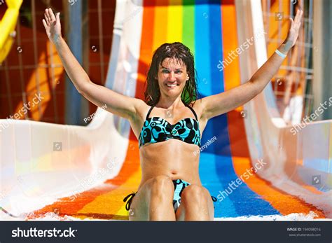 Happy Woman Bikini Sliding Water Park Stock Photo Shutterstock