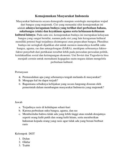 Kemajemukan Masyarakat Indonesia Pdf