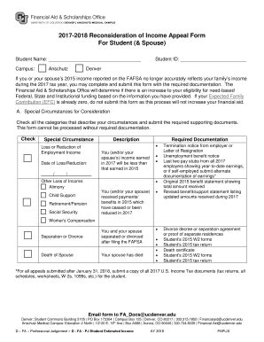 Fillable Online 2017 2018 Reconsideration Of Income Appeal Form Fax