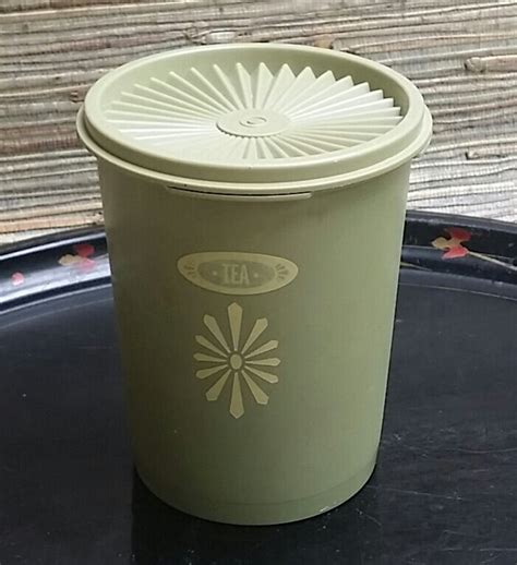 Avocado Green 1970s Tupperware Tea Canister Vintage Plastic